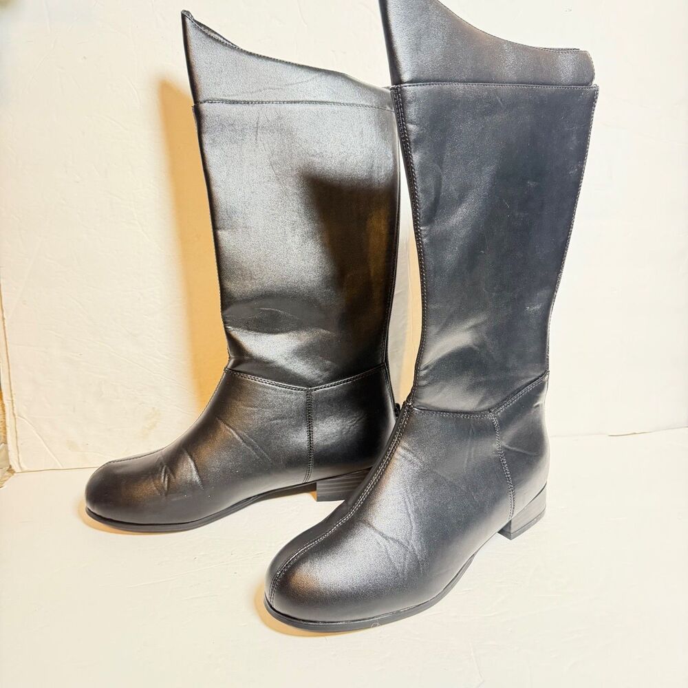 HERO-100 Black Knee High Costume Boots Size S 8-9 Cosplay Superhero Pirate